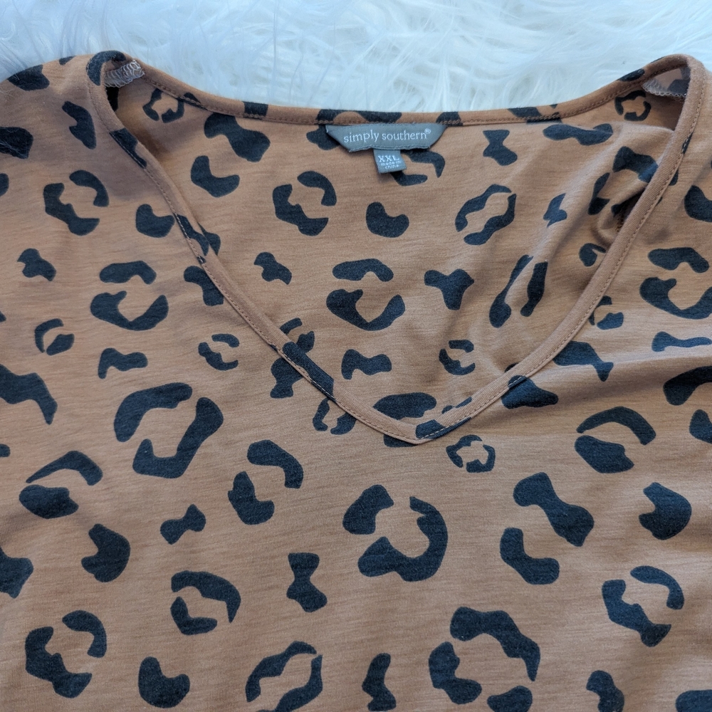 Simply Southern Brown Leopard Print Blouse XXL Ruffles - Picture 7 of 10